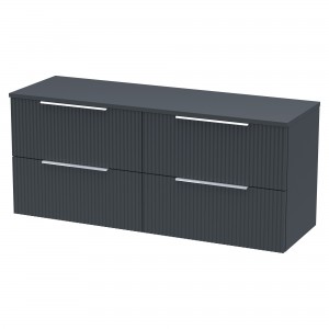 Fluted 1200mm Wall Hung 4 Drawer Vanity & Worktop - Soft Black