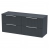 Fluted 1200mm Wall Hung 4 Drawer Vanity & Worktop - Soft Black