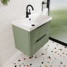 Fluted Satin Green 600mm Wall Hung 2 Drawer Vanity & Thin-Edge Ceramic Basin - Insitu