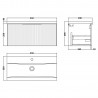 Fluted Satin White 800mm Wall Hung Single Drawer Vanity & Mid-Edge Ceramic Basin - Technical Drawing