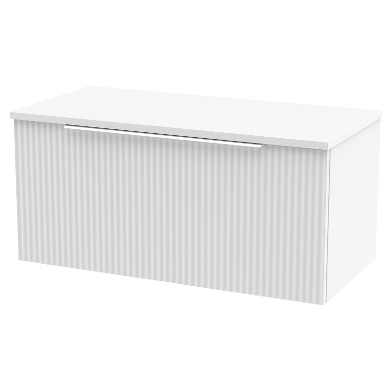 Fluted Satin White 800mm Wall Hung Single Drawer Vanity & Worktop