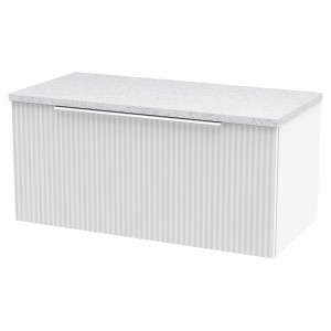 Fluted Satin White 800mm Wall Hung Single Drawer Vanity & White Sparkle Laminate Worktop