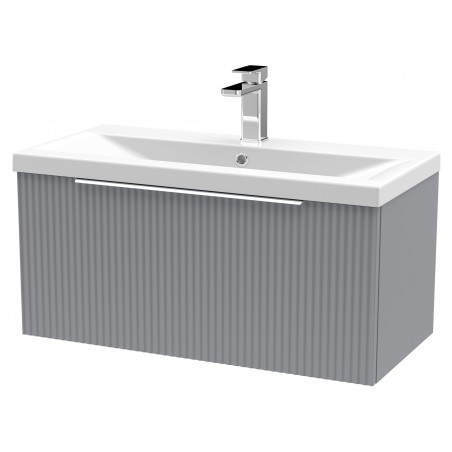 Fluted Satin Grey 800mm Wall Hung Single Drawer Vanity & Mid-Edge Ceramic Basin