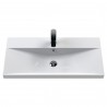 Fluted Satin Grey 800mm Wall Hung Single Drawer Vanity & Thin-Edge Ceramic Basin - Insitu