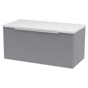 Fluted Satin Grey 800mm Wall Hung Single Drawer Vanity & White Sparkle Laminate Worktop