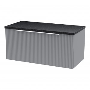 Fluted Satin Grey 800mm Wall Hung Single Drawer Vanity & Black Sparkle Laminate Worktop