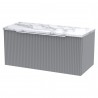 Fluted 800mm Wall Hung 1 Drawer Vanity With Carrera Marble Laminate Worktop - Satin Grey