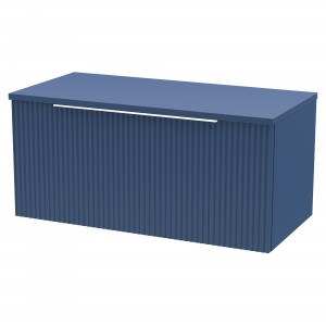 Fluted Satin Blue 800mm Wall Hung Single Drawer Vanity & Worktop