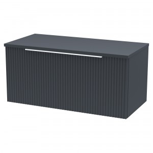 Fluted 800mm Wall Hung Single Drawer Vanity & Worktop - Soft Black