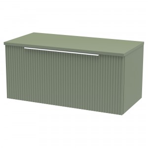 Fluted Satin Green 800mm Wall Hung Single Drawer Vanity & Worktop