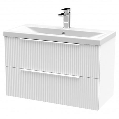 Fluted Satin White 800mm Wall Hung 2 Drawer Vanity & Mid-Edge Ceramic Basin