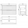 Fluted Satin White 800mm Wall Hung 2 Drawer Vanity & Mid-Edge Ceramic Basin - Technical Drawing