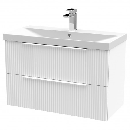 Fluted Satin White 800mm Wall Hung 2 Drawer Vanity & Thin-Edge Ceramic Basin