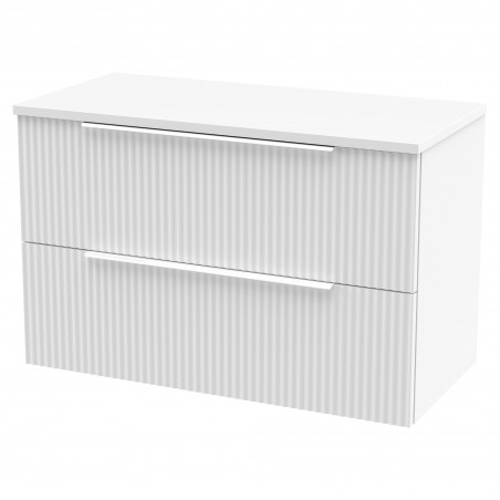 Fluted Satin White 800mm Wall Hung 2 Drawer Vanity & Worktop