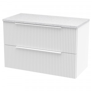 Fluted Satin White 800mm Wall Hung 2 Drawer Vanity & White Sparkle Laminate Worktop