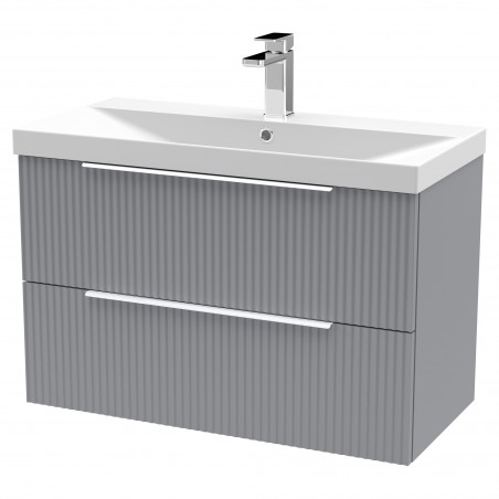 Fluted Satin Grey 800mm Wall Hung 2 Drawer Vanity & Thin-Edge Ceramic Basin