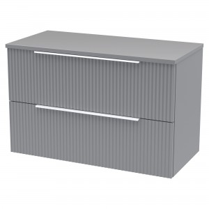 Fluted Satin Grey 800mm Wall Hung 2 Drawer Vanity & Worktop