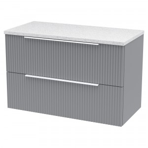 Fluted Satin Grey 800mm Wall Hung 2 Drawer Vanity & White Sparkle Laminate Worktop