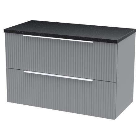 Fluted Satin Grey 800mm Wall Hung 2 Drawer Vanity & Black Sparkle Laminate Worktop