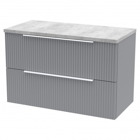 Fluted Satin Grey 800mm Wall Hung 2 Drawer Vanity & Bellato Grey Laminate Worktop