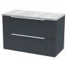 Fluted 800mm Wall Hung 2 Drawer Vanity & Bellato Grey Laminate Worktop - Soft Black