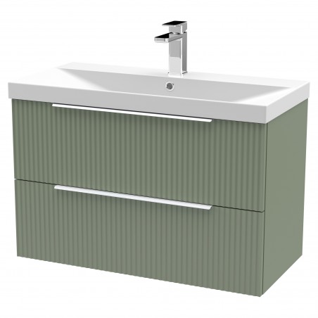 Fluted Satin Green 800mm Wall Hung 2 Drawer Vanity & Thin-Edge Ceramic Basin