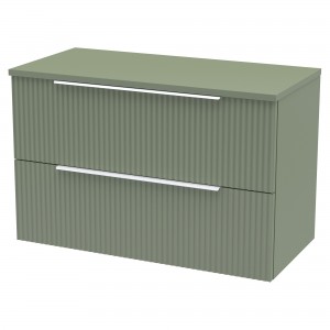 Fluted Satin Green 800mm Wall Hung 2 Drawer Vanity & Worktop