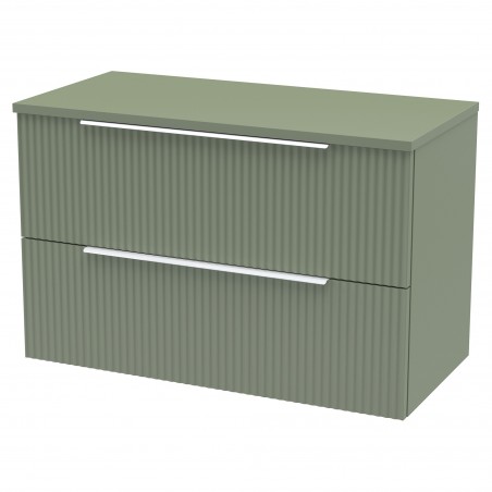 Fluted Satin Green 800mm Wall Hung 2 Drawer Vanity & Worktop