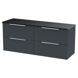 Fluted 1200mm Wall Hung 4 Drawer Vanity With Black Sparkle Laminate Worktop - Soft Black