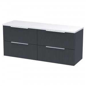 Fluted 1200mm Wall Hung 4 Drawer Vanity With White Sparkle Laminate Worktop - Soft Black