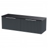 Fluted 1200mm Wall Hung 2 Drawer Vanity With Black Sparkle Laminate Worktop - Soft Black