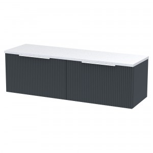 Fluted 1200mm Wall Hung 2 Drawer Vanity With White Sparkle Laminate Worktop - Soft Black