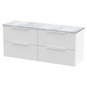 Fluted 1200mm Wall Hung 4 Drawer Vanity With Bellato Grey Laminate Worktop - Satin White