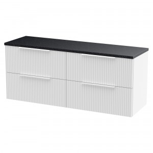 Fluted 1200mm Wall Hung 4 Drawer Vanity With Black Sparkle Laminate Worktop - Satin White