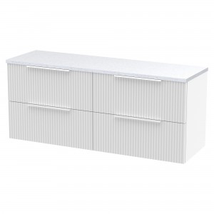 Fluted 1200mm Wall Hung 4 Drawer Vanity With White Sparkle Laminate Worktop - Satin White
