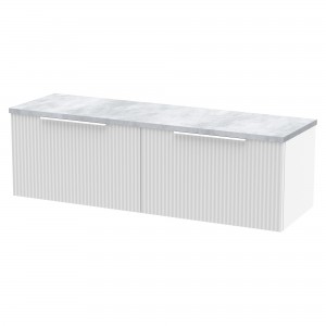 Fluted 1200mm Wall Hung 2 Drawer Vanity With Bellato Grey Laminate Worktop - Satin White