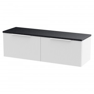 Fluted 1200mm Wall Hung 2 Drawer Vanity With Black Sparkle Laminate Worktop - Satin White