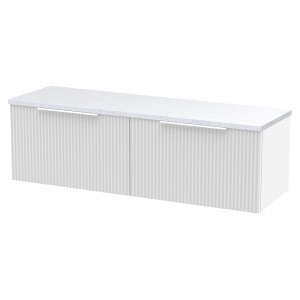 Fluted 1200mm Wall Hung 2 Drawer Vanity With White Sparkle Laminate Worktop - Satin White