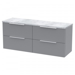 Fluted 1200mm Wall Hung 4 Drawer Vanity With Bellato Grey Laminate Worktop - Satin Grey