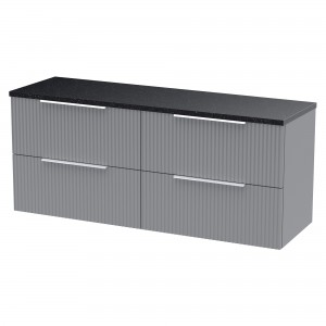 Fluted 1200mm Wall Hung 4 Drawer Vanity With Black Sparkle Laminate Worktop - Satin Grey