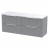 Fluted 1200mm Wall Hung 4 Drawer Vanity With White Sparkle Laminate Worktop - Satin Grey