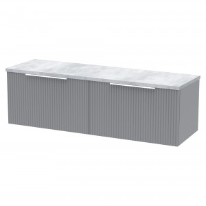 Fluted 1200mm Wall Hung 2 Drawer Vanity With Bellato Grey Laminate Worktop - Satin Grey