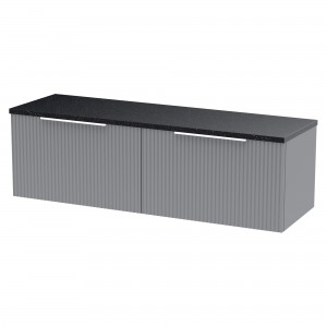 Fluted 1200mm Wall Hung 2 Drawer Vanity With Black Sparkle Laminate Worktop - Satin Grey