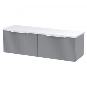 Fluted 1200mm Wall Hung 2 Drawer Vanity With White Sparkle Laminate Worktop - Satin Grey