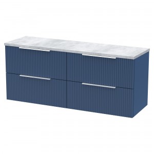 Fluted 1200mm Wall Hung 4 Drawer Vanity With Bellato Grey Laminate Worktop - Satin Blue