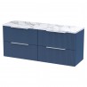 Fluted 1200mm Wall Hung 4 Drawer Vanity With Carrera Marble Laminate Worktop - Satin Blue