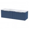 Fluted 1200mm Wall Hung 2 Drawer Vanity With Bellato Grey Laminate Worktop - Satin Blue