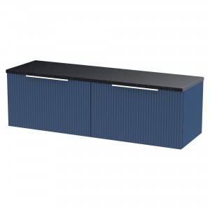 Fluted 1200mm Wall Hung 2 Drawer Vanity With Black Sparkle Laminate Worktop - Satin Blue