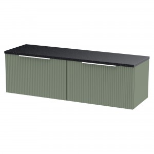 Fluted 1200mm Wall Hung 2 Drawer Vanity With Black Sparkle Laminate Worktop - Satin Green