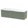 Fluted 1200mm Wall Hung 2 Drawer Vanity With White Sparkle Laminate Worktop - Satin Green